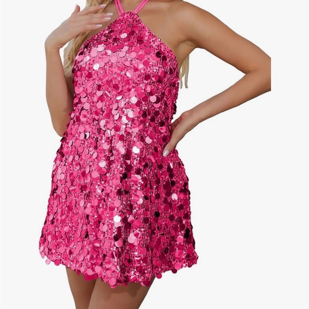 Hot Pink Sequin Mini Dress - Women